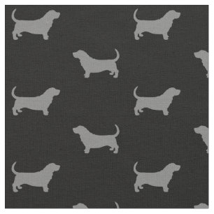 Basset Hound Silhouettes Grey and Black Patterned Fabric