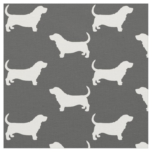 Basset Hound Silhouettes Grey and White Patterned Fabric