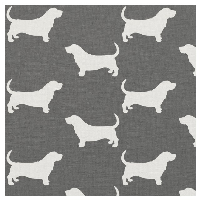 Basset Hound Silhouettes Grey and White Patterned Fabric (Close Up)