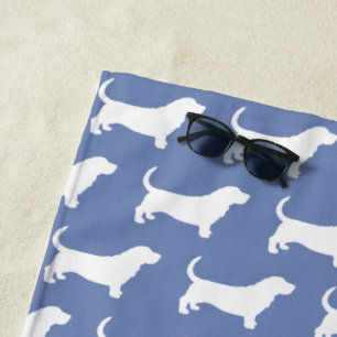 Basset Hound Silhouettes Pattern Beach Towel