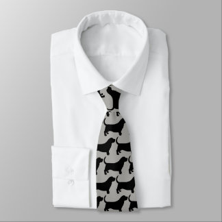 Basset Hound Silhouettes Pattern Grey and Black Neck Tie