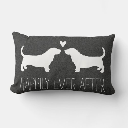 Basset Hound Silhouettes with Heart and Text Lumbar Pillow