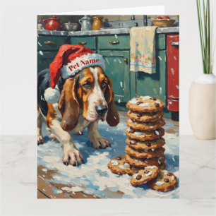 Basset Hound Sniffing Christmas Cookie Trail Hat Card