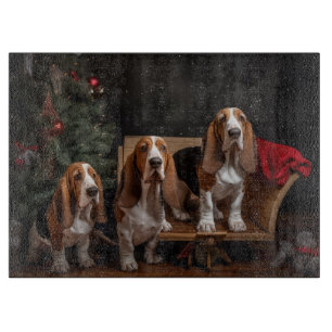 Basset Hound Snowy Sleigh Christmas Decor Cutting Board