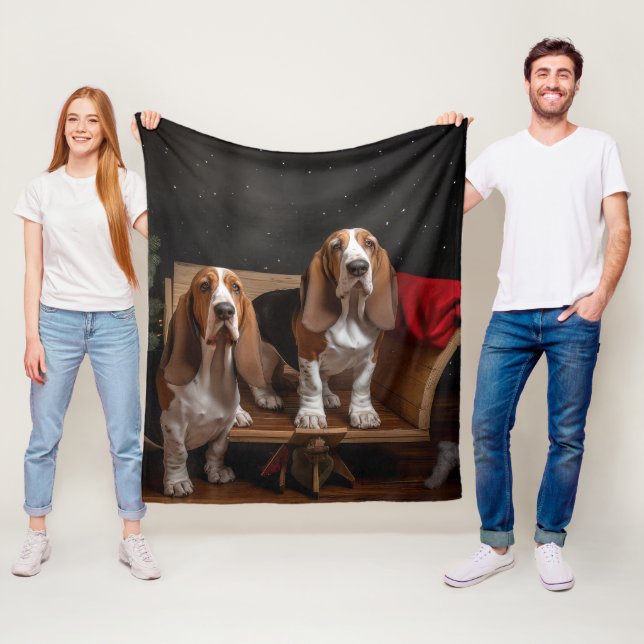 Basset Hound Snowy Sleigh Christmas Decor  Fleece Blanket (In Situ)