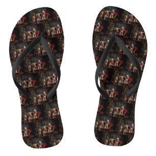 Basset Hound Snowy Sleigh Christmas Decor Flip Flops