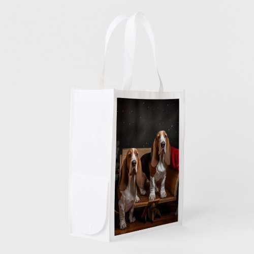 Basset Hound Snowy Sleigh Christmas Decor  Grocery Bag