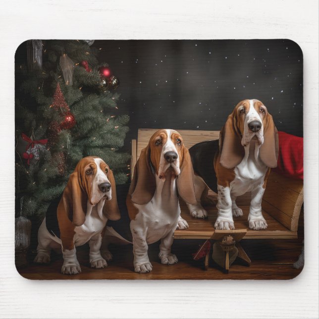 Basset Hound Snowy Sleigh Christmas Decor  Mouse Pad (Front)
