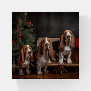 Basset Hound Snowy Sleigh Christmas Decor Paperweight