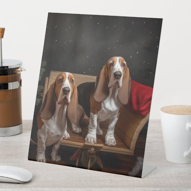 Basset Hound Snowy Sleigh Christmas Decor  Pedestal Sign (In SItu)