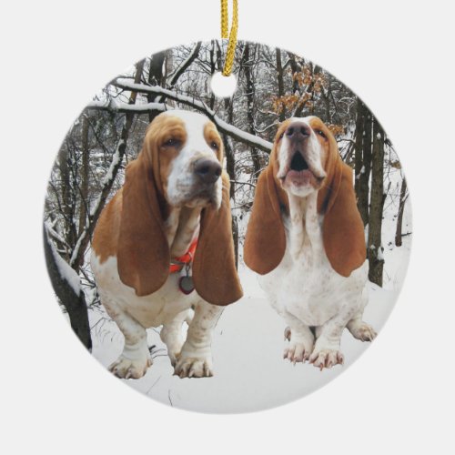 Basset Hound Snowy Woods Christmas Ornament