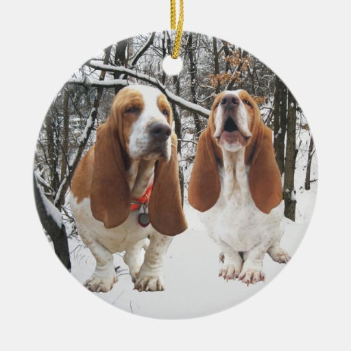 Basset Hound Snowy Woods Christmas Ornament | Zazzle