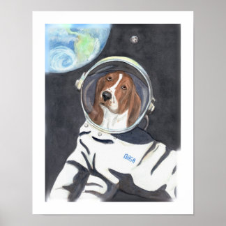 Basset Hound Space Walk Poster