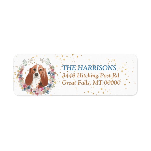 Basset Hound Spring Flowers Wreath Label (Front)