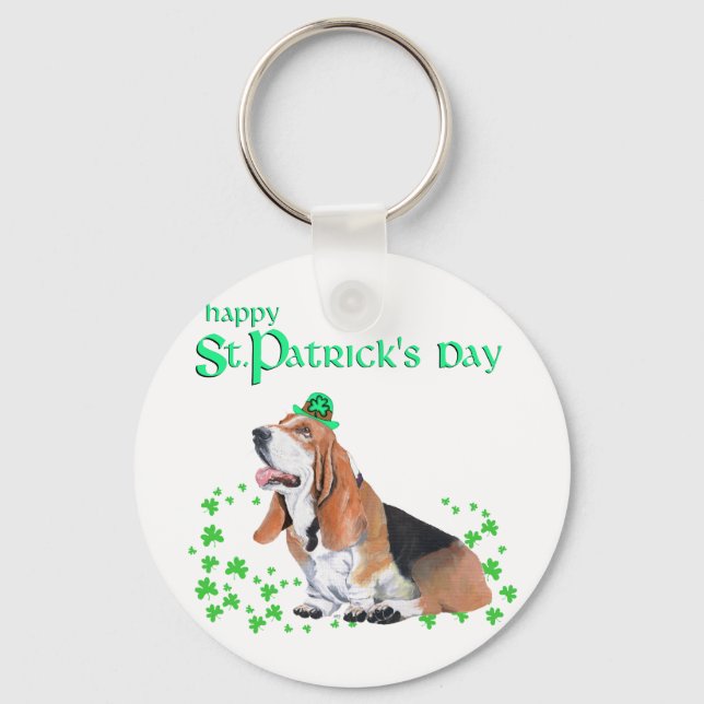 Basset Hound St. Patrick's Day Keychain (Front)