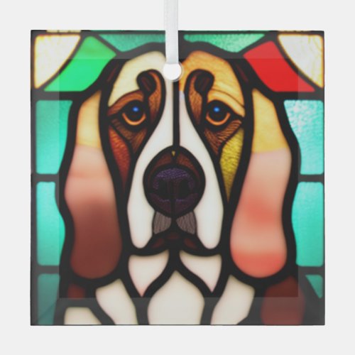 Basset Hound Stained Glass  Glass Ornament
