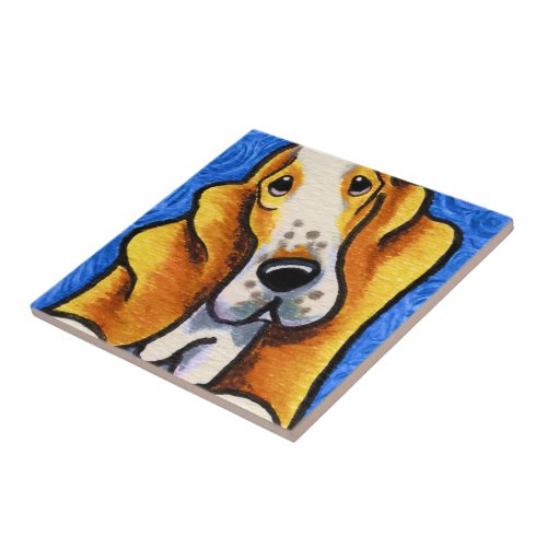 Basset Hound Starry Night Tile