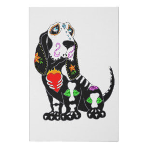 Basset Hound Sugar Skull Faux Canvas Print