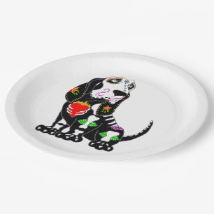 Basset Hound Sugar Skull Paper Plates