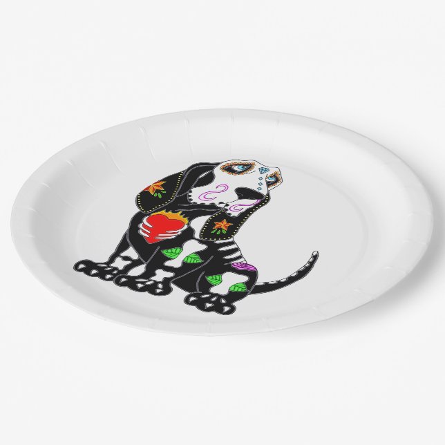 Basset Hound Sugar Skull Paper Plates (Angled)