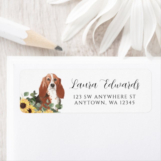 Basset Hound Sunflower Eucalyptus Return Address Label (Insitu)