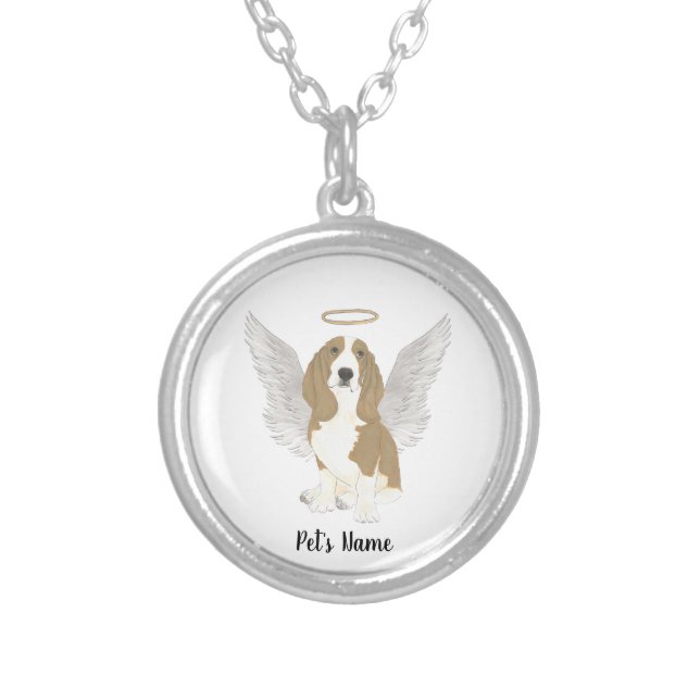 Basset Hound Sympathy Memorial Silver Plated Necklace (Front)