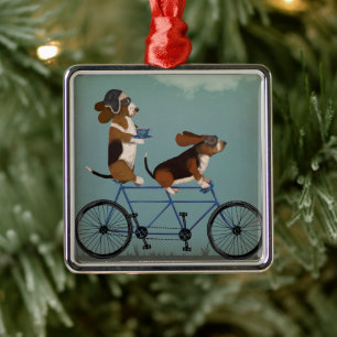 Basset Hound Tandem Metal Ornament