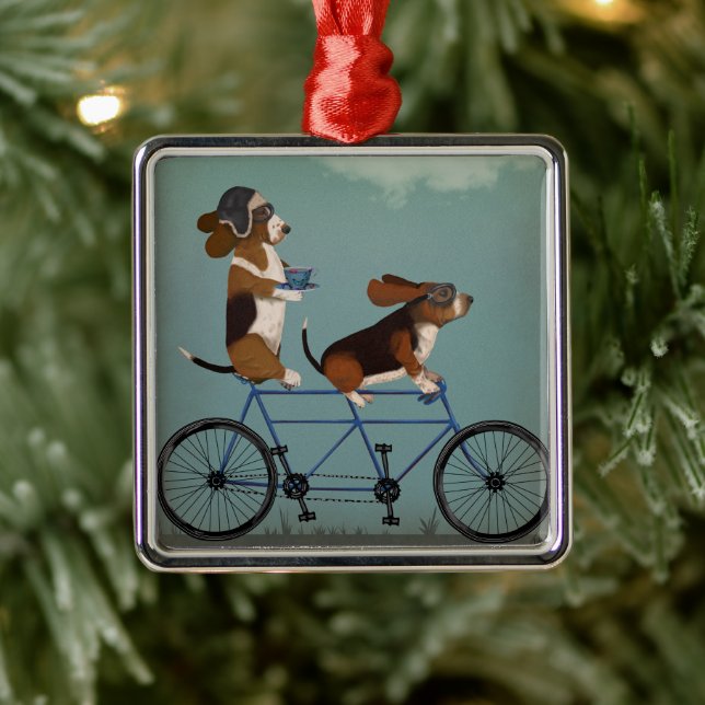 Basset Hound Tandem Metal Ornament (Tree)