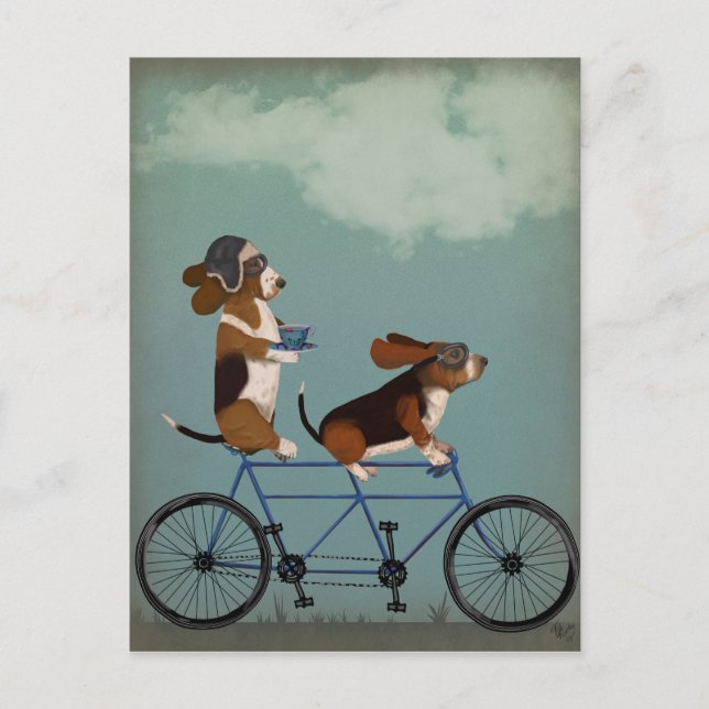 Basset Hound Tandem Postcard (Front)