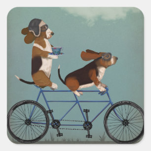 Basset Hound Tandem Square Sticker