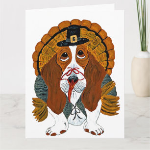 Basset Hound Thanksgiving Turkey Card