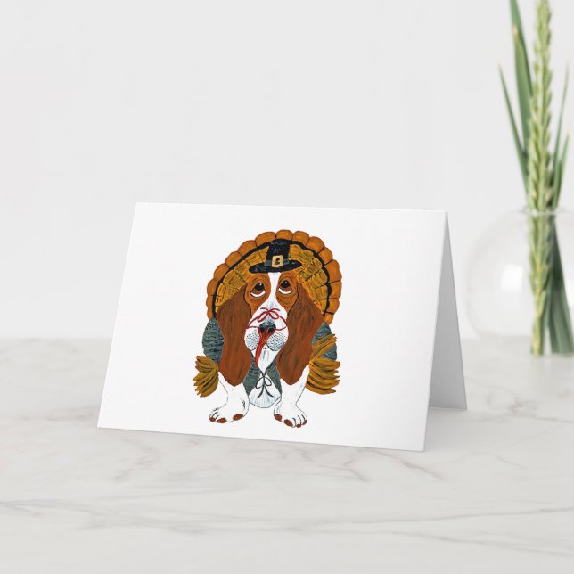 Basset Hound Thanksgiving Turkey Holiday Card (Front)
