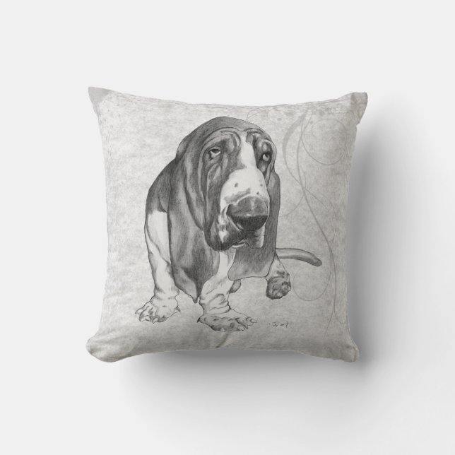 Basset Hound Throw Pillow (Front)