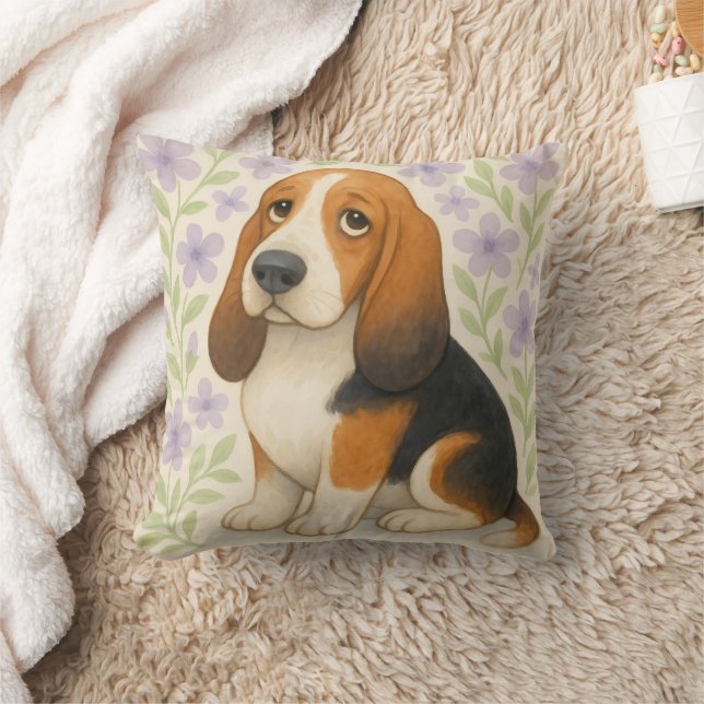 Basset Hound Throw Pillow Gift for Dog Lovers Flor (Blanket)