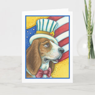 BASSET HOUND UNCLE SAM, DOG GREETING CARD Verse