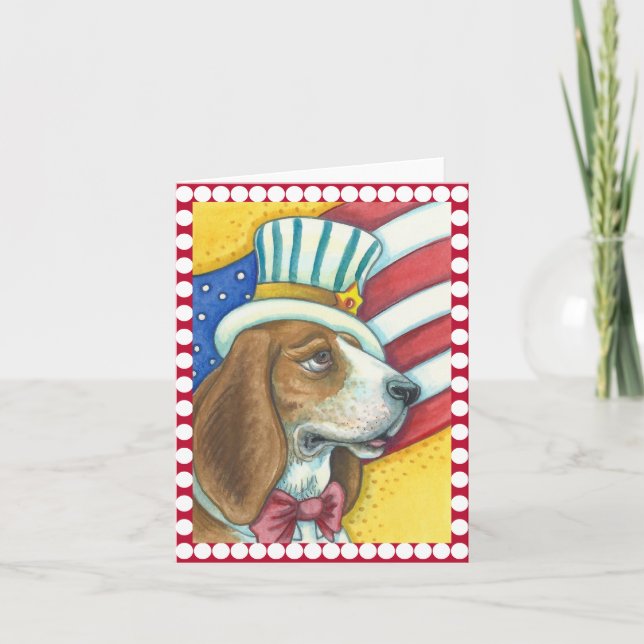 BASSET HOUND UNCLE SAM, DOG NOTE CARD Blank (Front)