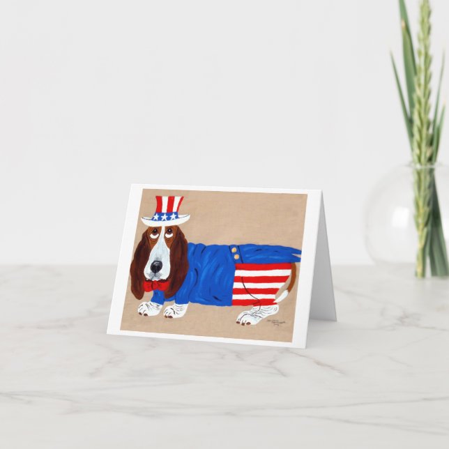Basset Hound Uncle Sam Holiday Card (Front)