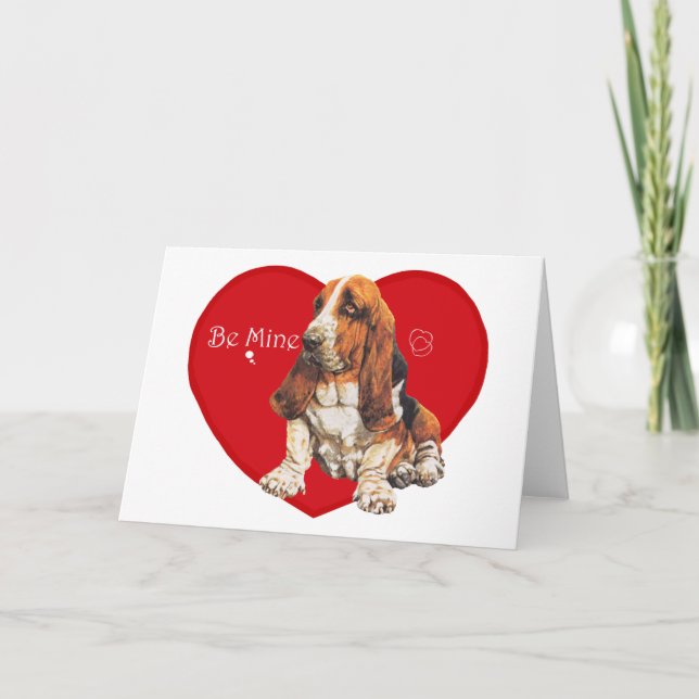 Basset Hound Valentine Holiday Card (Front)