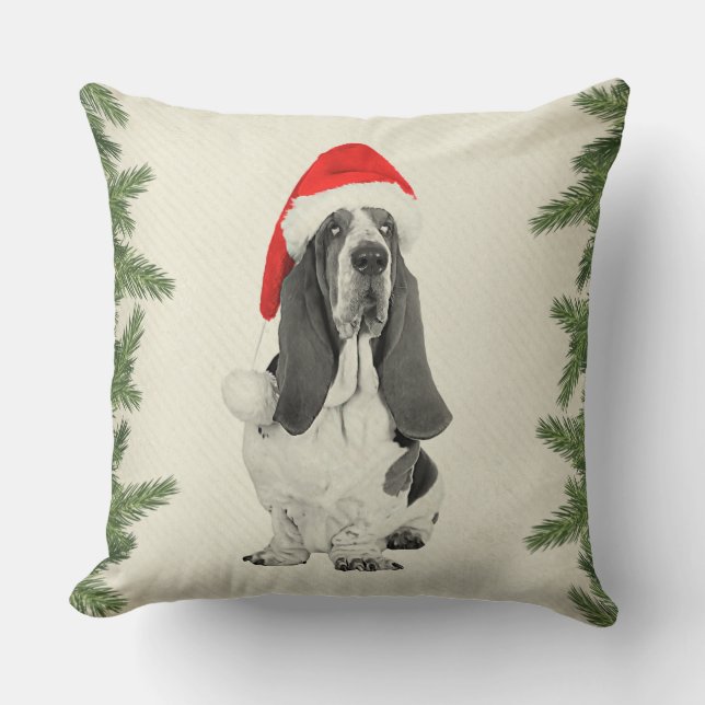 Basset Hound Vintage Style Christmas Throw Pillow (Front)