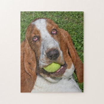 Basset Hound Wants To Play Tennis Jigsaw Puzzle by WackemArt at Zazzle