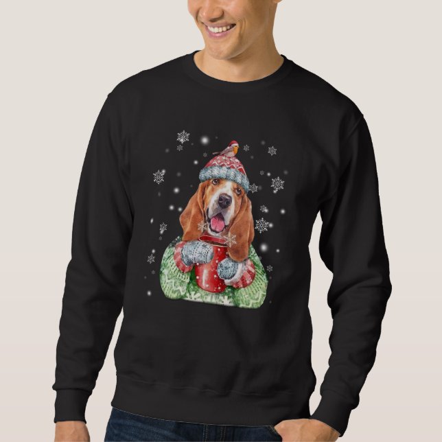Basset Hound Warm Winter Christmas Sweatshirt (Front)