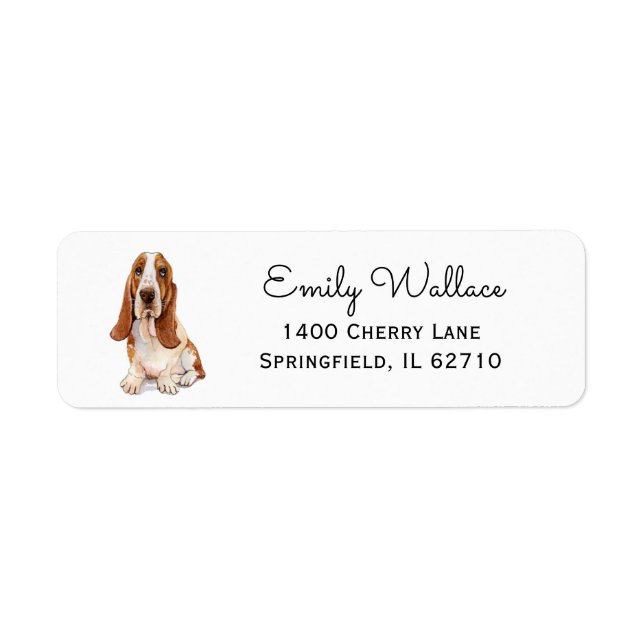 Basset Hound watercolor illustration Label (Front)
