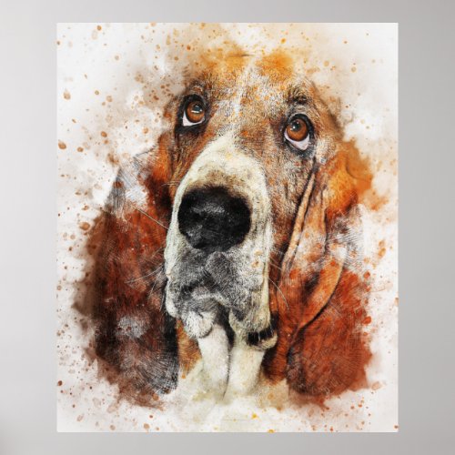 Basset hound watercolor painting poster