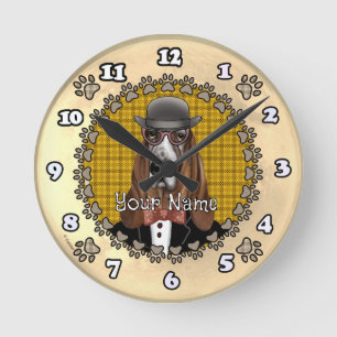 Basset Hound wearing glasses Round Clock