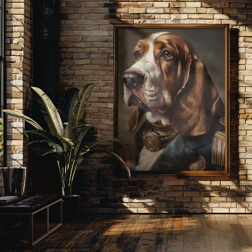 Basset Hound wearing napoleon costume Poster