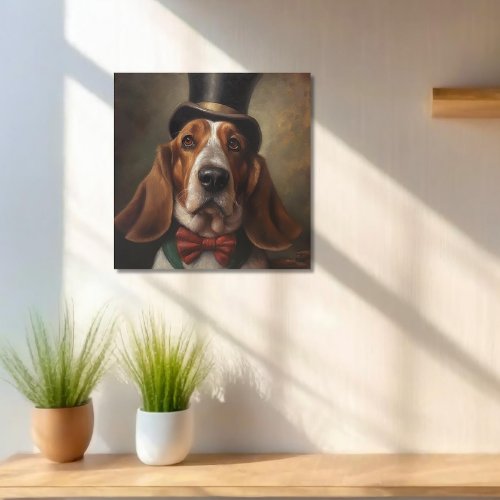 Basset Hound wearing top and red bow tie Metal Print