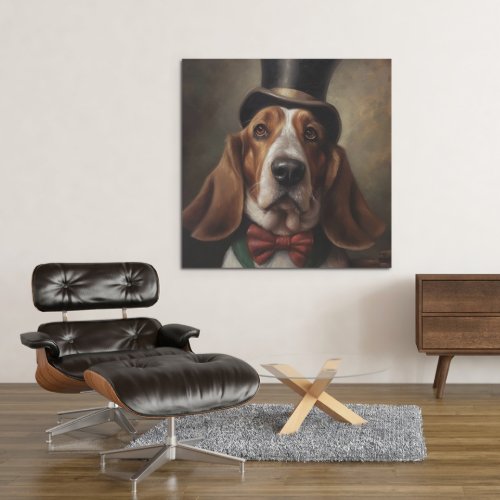 Basset Hound wearing top and red bow tie Poster