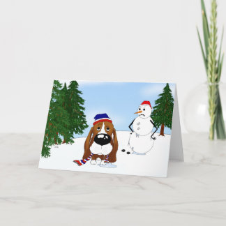 Basset Hound Winter Scene Holiday Card