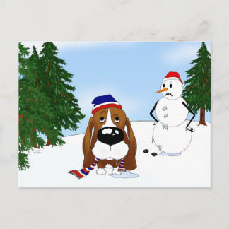Basset Hound Winter Scene Postcard