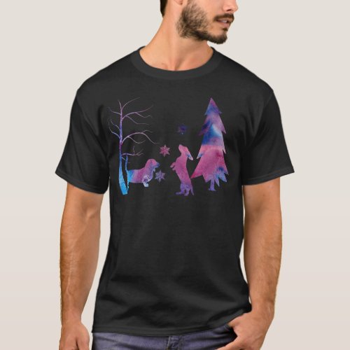 Basset Hound Winter Scene With Snowflakes T_Shirt
